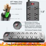 ALESTOR Surge Protector power strip 12 outlets + 4 USB ports