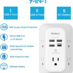 Addtam USB Wall Charger Surge Protector - 5 Outlet Extender with 4 USB Charging Ports