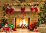 CHAIYA 7x5ft Christmas Photo Backdrop Fireplace Xmas Decoration