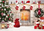 LYCGS 7X5FT Christmas Backdrop Xmas Fireplace