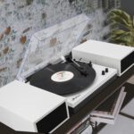 LP&No.1 Modern Turntable Record Player Bundle with Dual Powered Bookshelf Speaker Pair