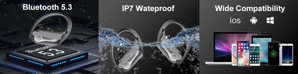Dobopo A21 Bluetooth 5.3 wireless earbuds with flexible hooks and IPX7 waterproof