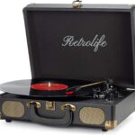 RetroLife Vinyl Record Player - 3-Speed Bluetooth Suitcase Portable Belt-Driven Record Player