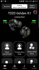 Tozo Gloden X1 Wireless earbuds review - Tozo App EQ