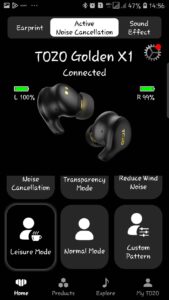 Tozo Gloden X1 wireless earbuds - Tozo App Active Noise Cancellation